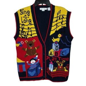 Vintage Heirlooms Hand Knit Novelty Teacher Sweater Vest Size L Nursery